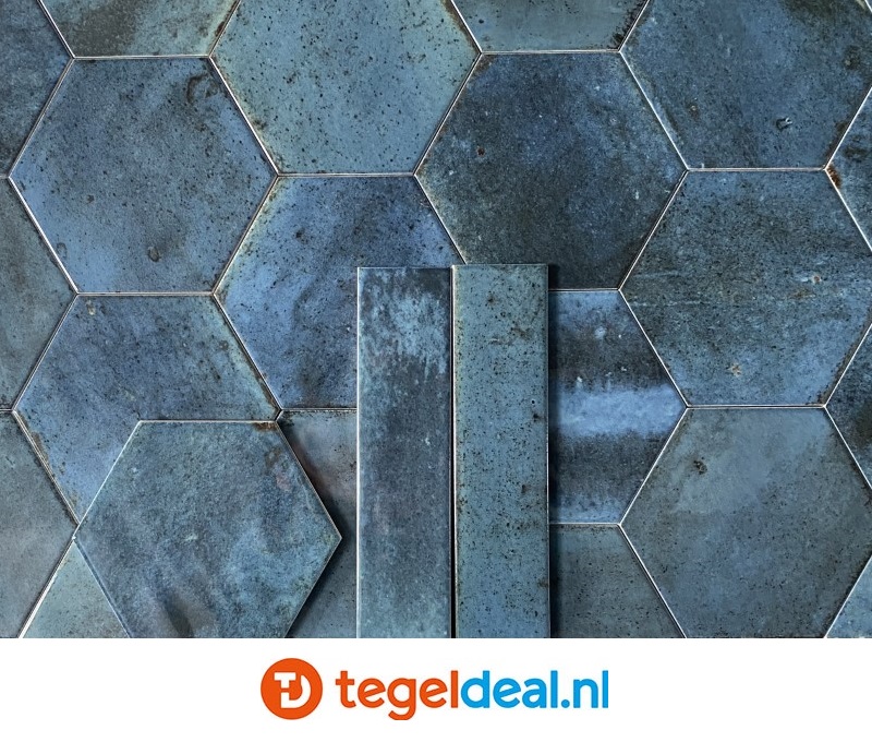 Hexagon wandtegels Ribesalbes Hope OLIVE glans, 15x17,3 cm. Blauwe